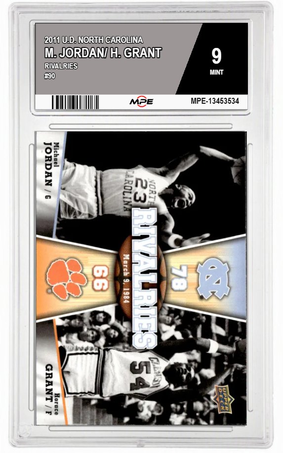 2011 U.D. NORTH CAROLINA RIVALRIES #90 M. JORDAN/ H. GRANT MPE 9 MINT — graded card auctioned from the MPE vault