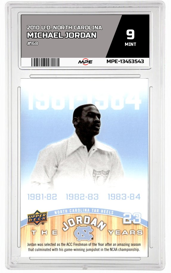 2010 U.D. NORTH CAROLINA #168 MICHAEL JORDAN MPE 9 MINT — graded card auctioned from the MPE vault