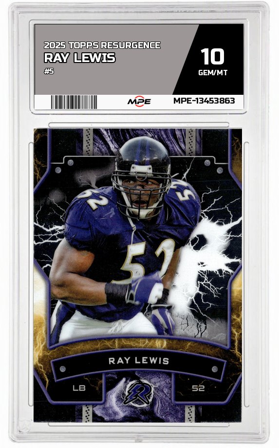 2025 TOPPS RESURGENCE #5 RAY LEWIS MPE 10 GEM/MT — graded card auctioned from the MPE vault