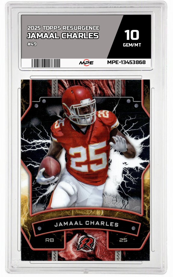 2025 TOPPS RESURGENCE #49 JAMAAL CHARLES MPE 10 GEM/MT — graded card auctioned from the MPE vault