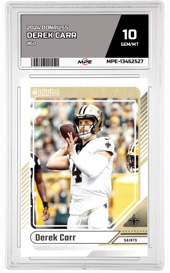 2024 DONRUSS #60 DEREK CARR MPE 10 GEM/MT — graded card auctioned from the MPE vault