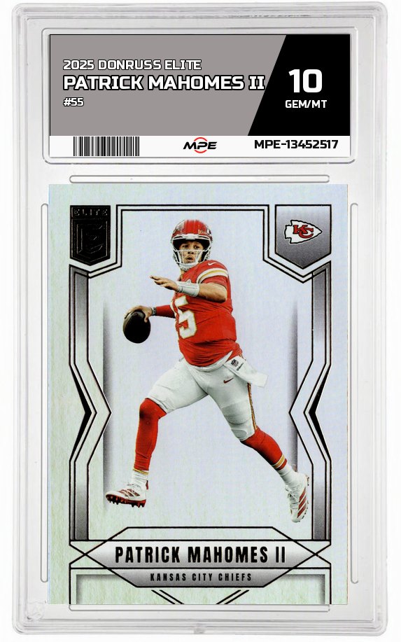 2025 DONRUSS ELITE #55 PATRICK MAHOMES II MPE 10 GEM/MT — graded card auctioned from the MPE vault