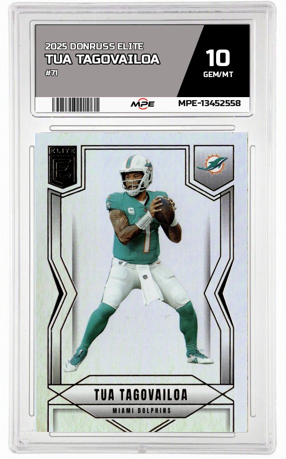 2025 DONRUSS ELITE #71 TUA TAGOVAILOA MPE 10 GEM/MT — graded card auctioned from the MPE vault