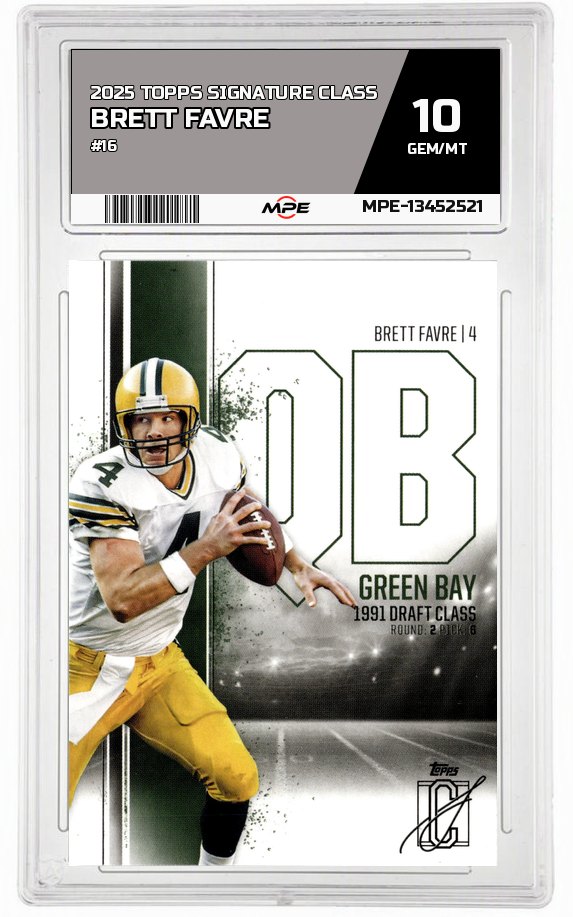 2025 TOPPS SIGNATURE CLASS #16 BRETT FAVRE MPE 10 GEM/MT — graded card auctioned from the MPE vault