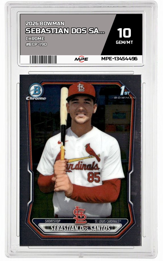 2026 BOWMAN CHROME #BCP-190 SEBASTIAN DOS SANTOS MPE 10 GEM/MT — graded card auctioned from the MPE vault