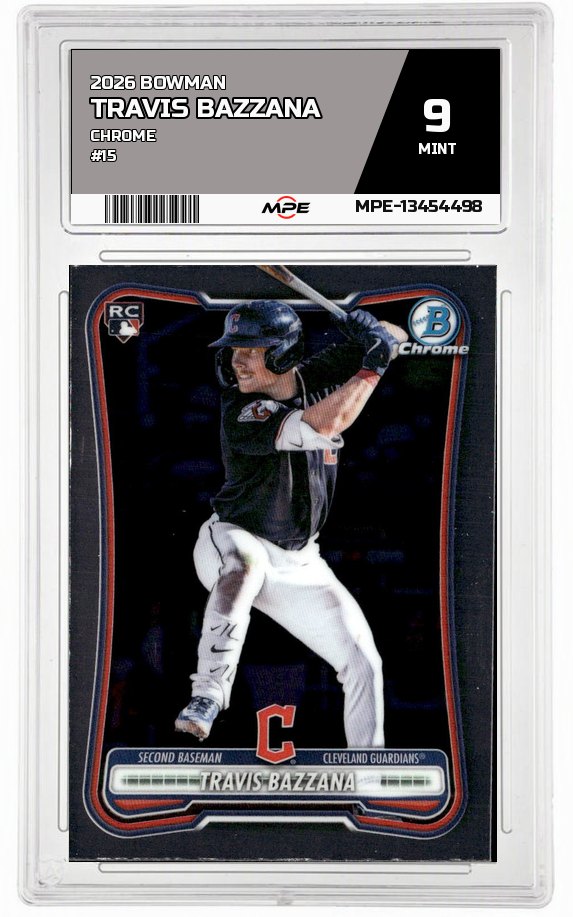 2026 BOWMAN CHROME #15 TRAVIS BAZZANA MPE 9 MINT — graded card auctioned from the MPE vault
