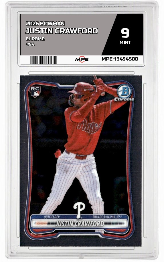 2026 BOWMAN CHROME #54 JUSTIN CRAWFORD MPE 9 MINT — graded card auctioned from the MPE vault