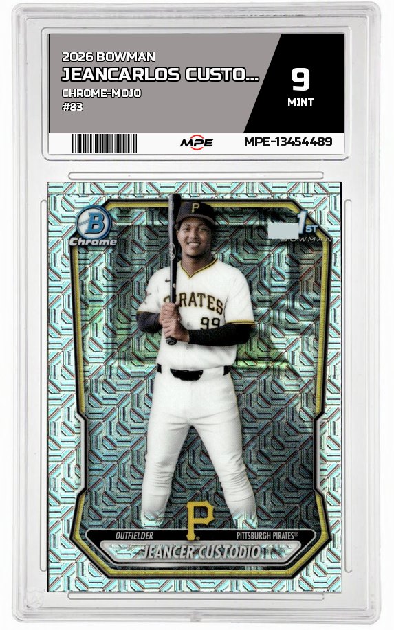 2026 BOWMAN CHROME-MOJO #83 JEANCARLOS CUSTODIO MPE 9 MINT — graded card auctioned from the MPE vault