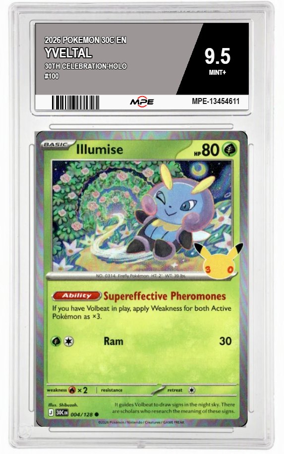 2026 POKEMON 30C EN 30th Celebration-HOLO #100 YVELTAL MPE 9.5 MINT+ — graded card auctioned from the MPE vault
