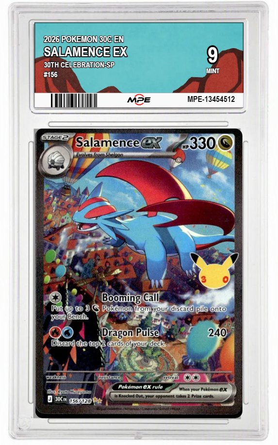 2026 POKEMON 30C EN 30th Celebration-SP #156 SALAMENCE EX MPE 9 MINT — graded card auctioned from the MPE vault