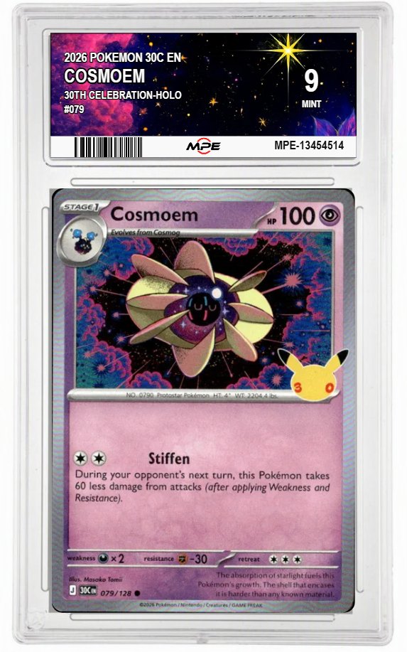 2026 POKEMON 30C EN 30th Celebration-HOLO #079 COSMOEM MPE 9 MINT — graded card auctioned from the MPE vault