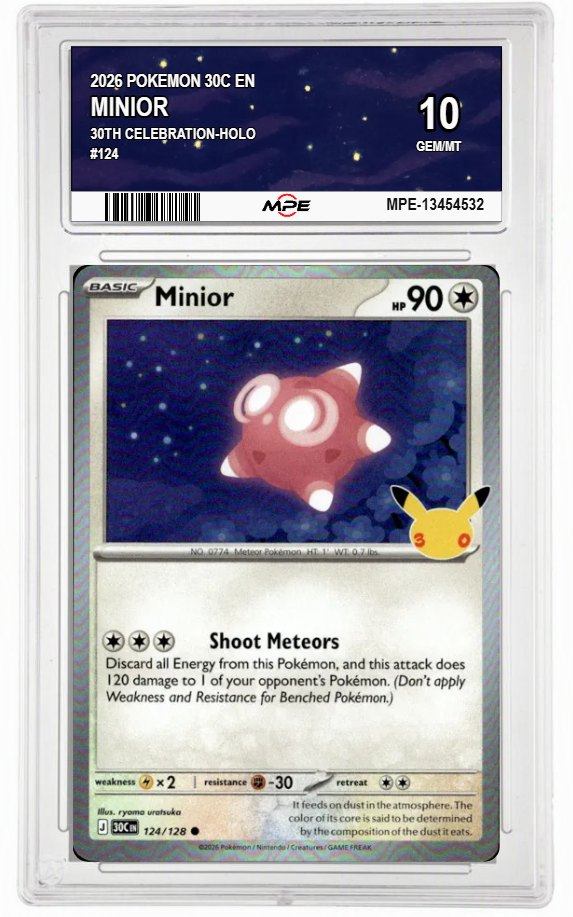 2026 POKEMON 30C EN 30th Celebration-HOLO #124 MINIOR MPE 10 GEM/MT — graded card auctioned from the MPE vault