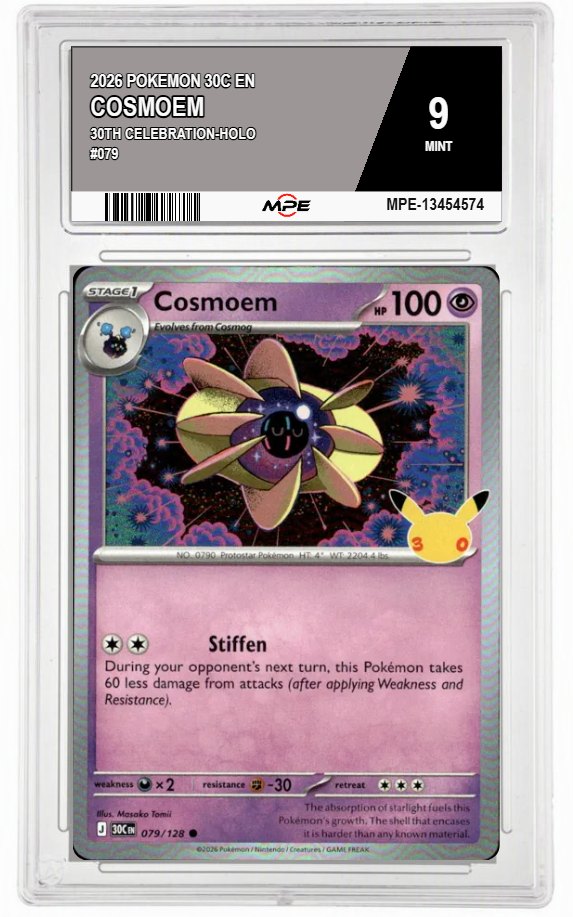 2026 POKEMON 30C EN 30th Celebration-HOLO #079 COSMOEM MPE 9 MINT — graded card auctioned from the MPE vault