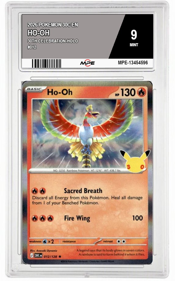 2026 POKEMON 30C EN 30th Celebration-HOLO #012 HO-OH MPE 9 MINT — graded card auctioned from the MPE vault