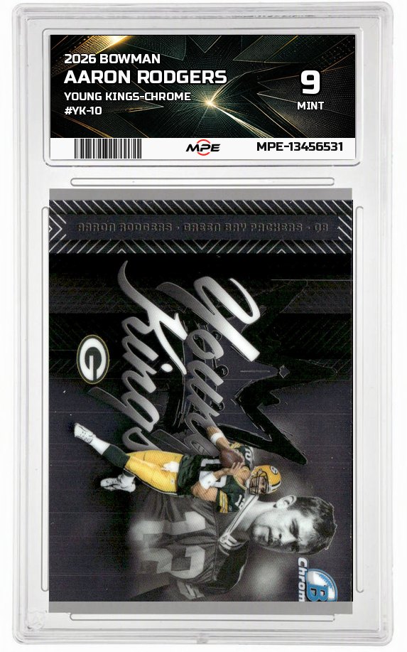 2026 BOWMAN YOUNG KINGS-CHROME #YK-10 AARON RODGERS MPE 9 MINT — graded card auctioned from the MPE vault