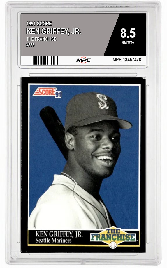 1991 SCORE THE FRANCHISE #858 KEN GRIFFEY, JR. MPE 8.5 NM/MT+ — graded card auctioned from the MPE vault