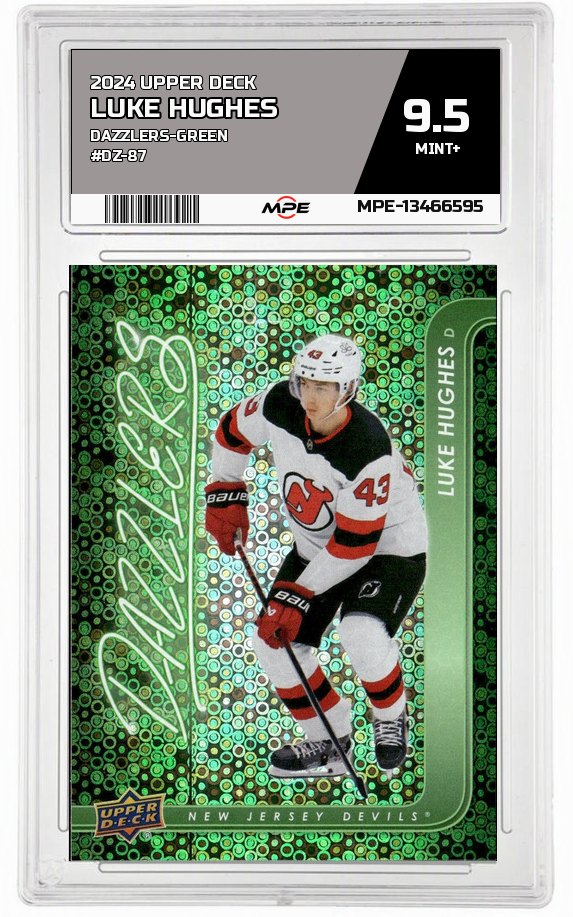 2024 UPPER DECK DAZZLERS-GREEN #DZ-87 LUKE HUGHES MPE 9.5 MINT+ — graded card auctioned from the MPE vault