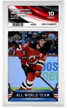 2025 UPPER DECK ALL WORLD TEAM #AWT-15 JACK HUGHES MPE 10 GEM/MT — graded card up for auction