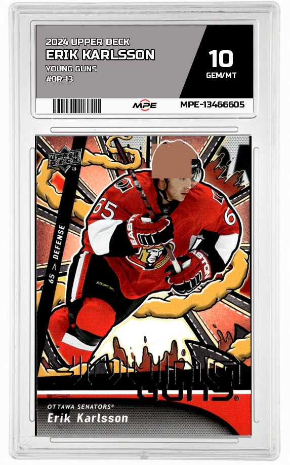 2024 UPPER DECK YOUNG GUNS #OR-13 ERIK KARLSSON MPE 10 GEM/MT — graded card auctioned from the MPE vault