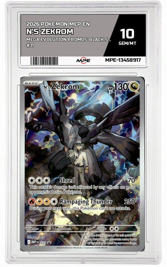2026 POKEMON MEP EN MEGA EVOLUTION PROMOS-Black Star Promo #31 N'S ZEKROM MPE 10 GEM/MT — graded card auctioned from the MPE vault