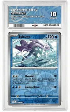 2025 POKEMON PRE EN PRISMATIC EVOLUTIONS-REV HOLO #024 SUICUNE MPE 10 GEM/MT — graded card up for auction