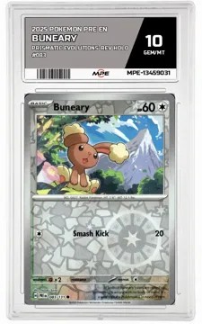 2025 POKEMON PRE EN PRISMATIC EVOLUTIONS-REV HOLO #083 BUNEARY MPE 10 GEM/MT — graded card up for auction