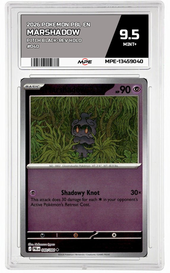 2026 POKEMON PBL EN PITCH BLACK-REV HOLO #040 MARSHADOW MPE 9.5 MINT+ — graded card auctioned from the MPE vault