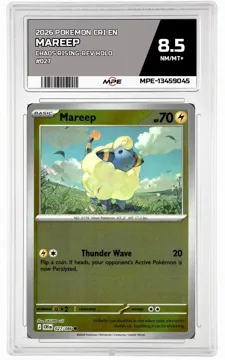 2026 POKEMON CRI EN CHAOS RISING-REV HOLO #027 MAREEP MPE 8.5 NM/MT+ — graded card up for auction