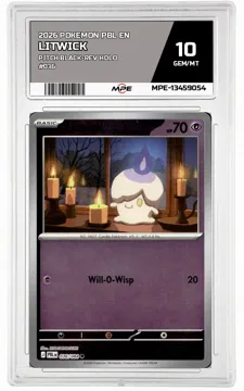 2026 POKEMON PBL EN PITCH BLACK-REV HOLO #036 LITWICK MPE 10 GEM/MT — graded card up for auction