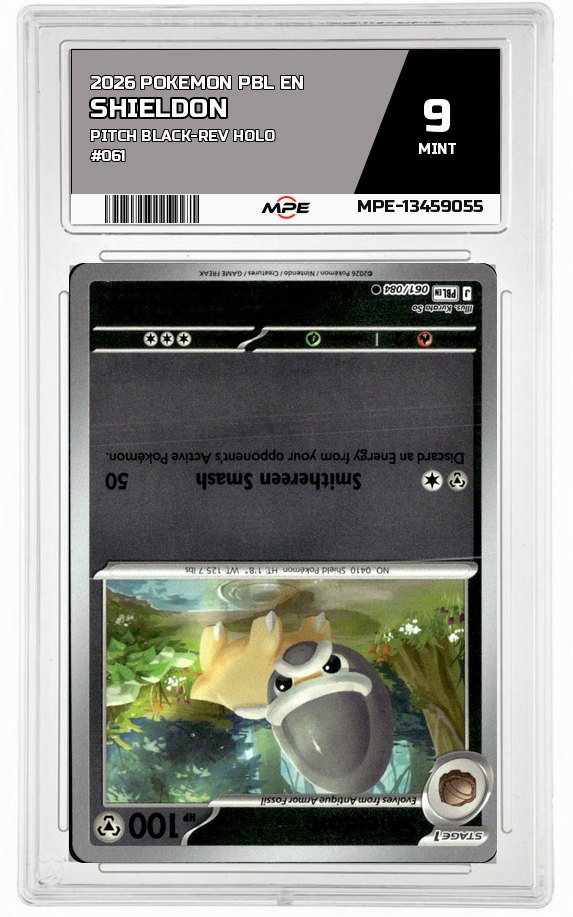 2026 POKEMON PBL EN PITCH BLACK-REV HOLO #061 SHIELDON MPE 9 MINT — graded card auctioned from the MPE vault
