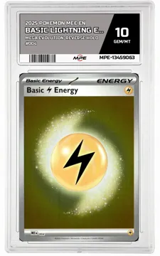 2025 POKEMON MEE EN MEGA EVOLUTION-REVERSE HOLO #004 BASIC LIGHTNING ENERGY MPE 10 GEM/MT — graded card up for auction