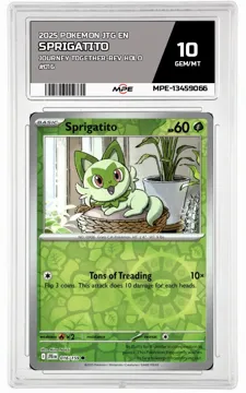 2025 POKEMON JTG EN JOURNEY TOGETHER-REV HOLO #016 SPRIGATITO MPE 10 GEM/MT — graded card up for auction