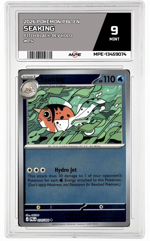 2026 POKEMON PBL EN PITCH BLACK-REV HOLO #014 SEAKING MPE 9 MINT — graded card auctioned from the MPE vault
