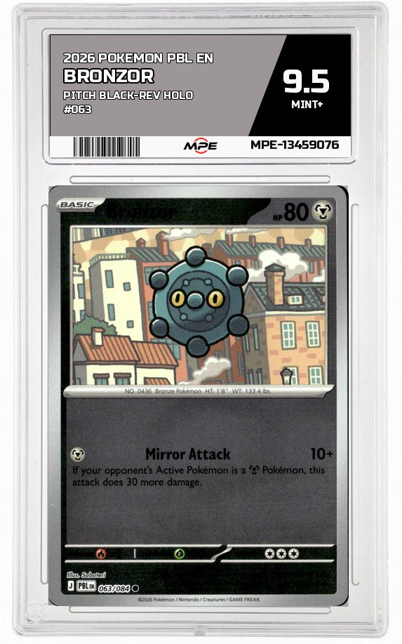 2026 POKEMON PBL EN PITCH BLACK-REV HOLO #063 BRONZOR MPE 9.5 MINT+ — graded card auctioned from the MPE vault