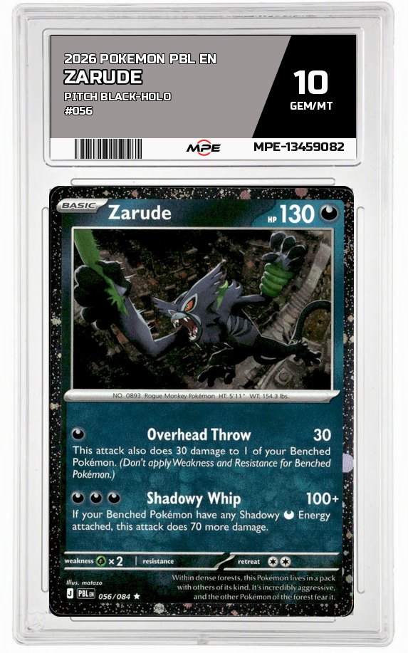 2026 POKEMON PBL EN PITCH BLACK-HOLO #056 ZARUDE MPE 10 GEM/MT — graded card auctioned from the MPE vault