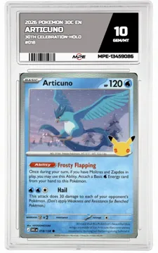 2026 POKEMON 30C EN 30TH CELEBRATION-HOLO #018 ARTICUNO MPE 10 GEM/MT — graded card up for auction