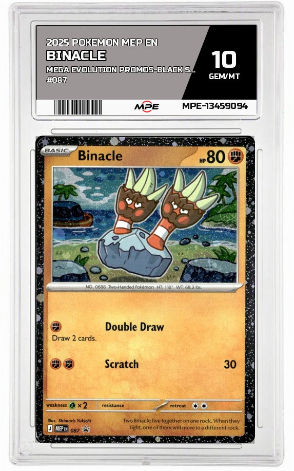 2025 POKEMON MEP EN MEGA EVOLUTION PROMOS-Black Star Promo #087 BINACLE MPE 10 GEM/MT — graded card auctioned from the MPE vault
