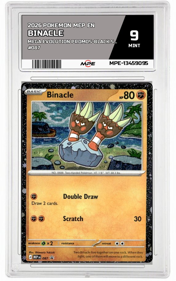 2026 POKEMON MEP EN MEGA EVOLUTION PROMOS-Black Star Promo #087 BINACLE MPE 9 MINT — graded card auctioned from the MPE vault