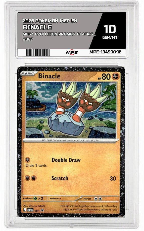 2026 POKEMON MEP EN MEGA EVOLUTION PROMOS-Black Star Promo #087 BINACLE MPE 10 GEM/MT — graded card auctioned from the MPE vault