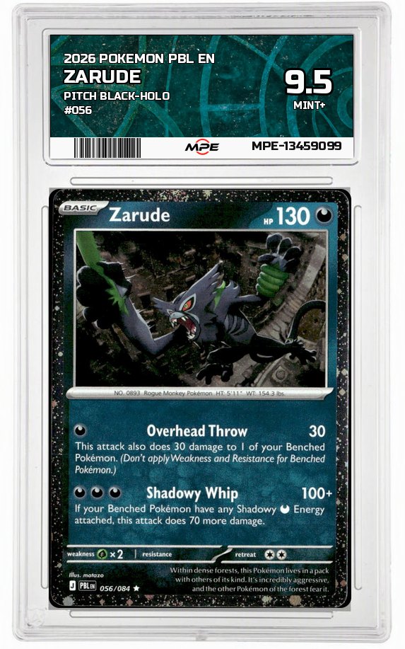 2026 POKEMON PBL EN PITCH BLACK-HOLO #056 ZARUDE MPE 9.5 MINT+ — graded card auctioned from the MPE vault