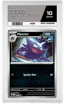 2025 POKEMON PFL EN PHANTASMAL FLAMES-REV HOLO #055 HAUNTER MPE 10 GEM/MT — graded card up for auction