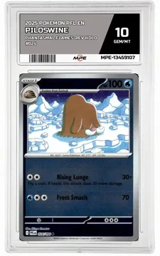 2025 POKEMON PFL EN PHANTASMAL FLAMES-REV HOLO #024 PILOSWINE MPE 10 GEM/MT — graded card up for auction