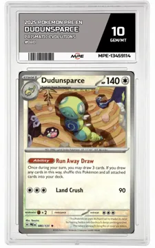 2025 POKEMON PRE EN PRISMATIC EVOLUTIONS #080 DUDUNSPARCE MPE 10 GEM/MT — graded card up for auction