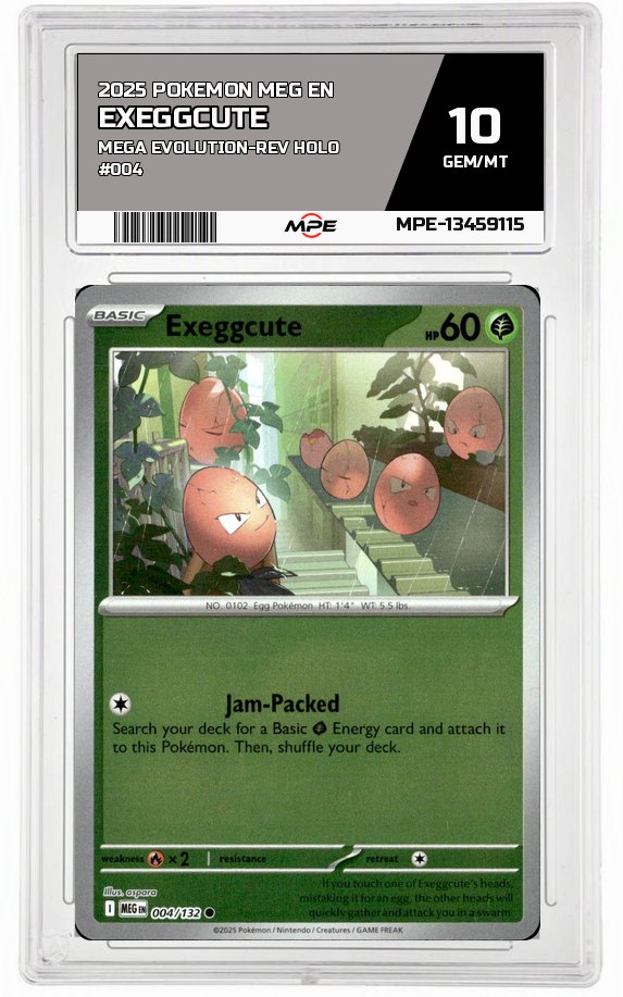 2025 POKEMON MEG EN MEGA EVOLUTION-REV HOLO #004 EXEGGCUTE MPE 10 GEM/MT — graded card auctioned from the MPE vault