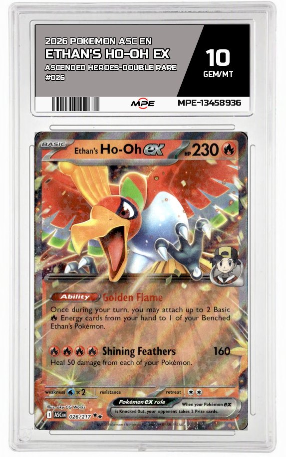 2026 POKEMON ASC EN ASCENDED HEROES-Double Rare #026 ETHAN'S HO-OH EX MPE 10 GEM/MT — graded card auctioned from the MPE vault