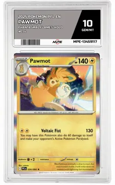 2025 POKEMON PFL EN PHANTASMAL FLAMES-HOLO #034 PAWMOT MPE 10 GEM/MT — graded card up for auction