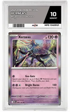 2025 POKEMON MEG EN MEGA EVOLUTION-HOLO #064 XERNEAS MPE 10 GEM/MT — graded card up for auction