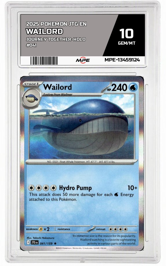 2025 POKEMON JTG EN JOURNEY TOGETHER-HOLO #041 WAILORD MPE 10 GEM/MT — graded card auctioned from the MPE vault