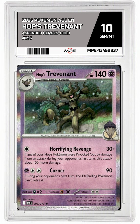 2026 POKEMON ASC EN ASCENDED HEROES-HOLO #096 HOP'S TREVENANT MPE 10 GEM/MT — graded card auctioned from the MPE vault