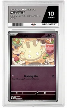 2025 POKEMON PFL EN PHANTASMAL FLAMES-REV HOLO #043 MILCERY MPE 10 GEM/MT — graded card up for auction